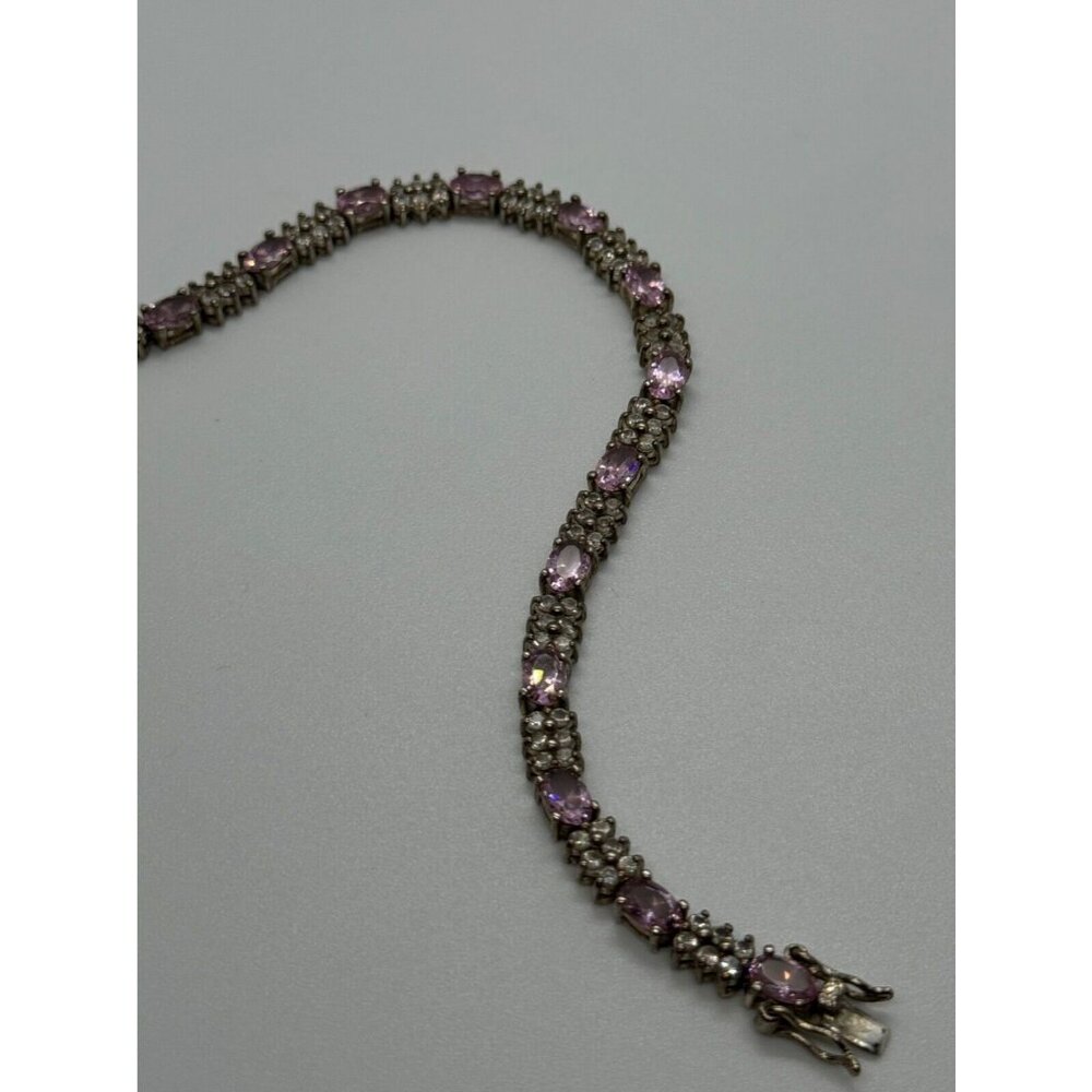 925 STERLING SILVER MORGANITE & GOSHENITE BRACELET - Picture 2 of 8